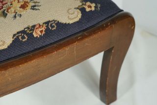 Antique/Vtg Floral Needlepoint Solid Wood Foot Stool Ottoman 3