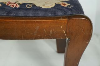 Antique/Vtg Floral Needlepoint Solid Wood Foot Stool Ottoman 6