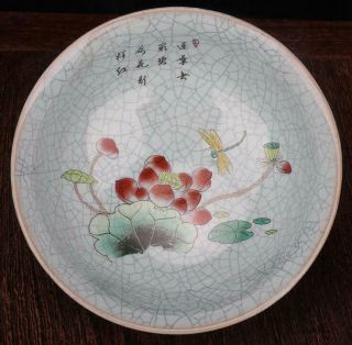 China Old Hand Made Famille - Rose Porcelain Hand Painted Dragonfly Lotus Bowl