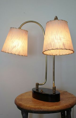 Elegant Mid Century Modern Twin Articulating Brass Parchment Table Lamp Majestic