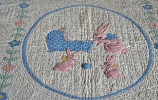 Antique Hand Stitched Appliqued Crib Quilt with Border 4