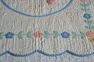 Antique Hand Stitched Appliqued Crib Quilt with Border 5