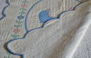 Antique Hand Stitched Appliqued Crib Quilt with Border 6