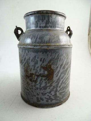 Antique Grey Enamelware Graniteware Metal Cream Milk Quart Jar Bottle 1800s Vtg