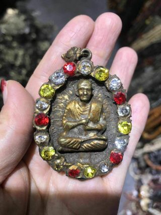 Old Tibetan Bronze Gild Gilt inlay Gem Natural Green Jade Buddha amulet Pendant 2