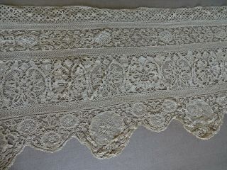 Vintage French Table Runner Hand Embroidered Lace Bobbin,  Lace Normandy 80x19 "