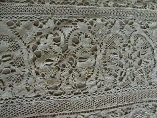 Vintage French Table Runner Hand Embroidered Lace Bobbin,  Lace Normandy 80x19 