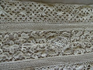 Vintage French Table Runner Hand Embroidered Lace Bobbin,  Lace Normandy 80x19 