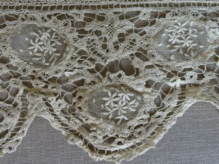 Vintage French Table Runner Hand Embroidered Lace Bobbin,  Lace Normandy 80x19 