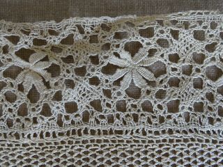 Vintage French Table Runner Hand Embroidered Lace Bobbin,  Lace Normandy 80x19 