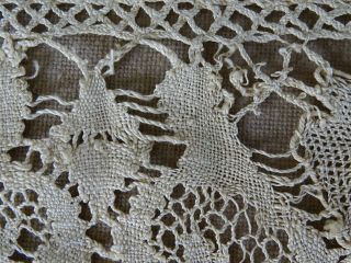 Vintage French Table Runner Hand Embroidered Lace Bobbin,  Lace Normandy 80x19 