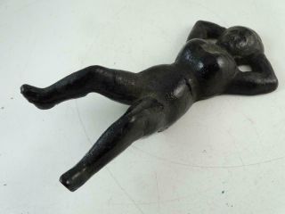 Antique Cast Iron Boot Jack Nude Woman Reclining 1800s Vtg Primitive