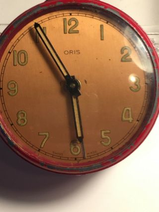 Antique 1940s Swiss Oris Alarm Clock Art Deco Desk Table,