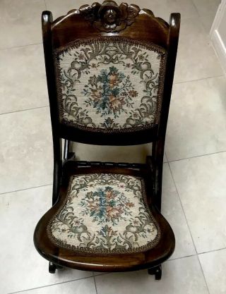 Lovely Victorian Folding Carpet Rocker Rocking Chair - Folds Up For Storing.