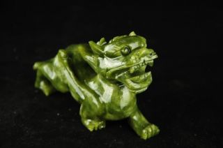 Chinese Natural green 100 Jade Dragon Pixiu Statue Pair very good c02 2