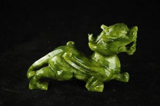 Chinese Natural green 100 Jade Dragon Pixiu Statue Pair very good c02 3