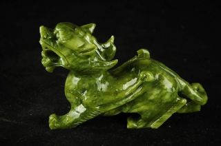 Chinese Natural green 100 Jade Dragon Pixiu Statue Pair very good c02 4