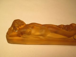 E6 Vintage Art Deco Glass Naked Lady Emblem Nude Women Amber Frosted Glass 2