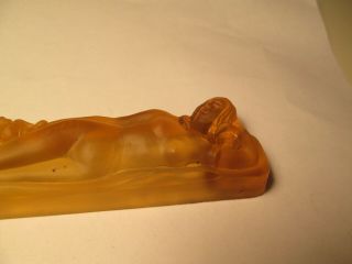 E6 Vintage Art Deco Glass Naked Lady Emblem Nude Women Amber Frosted Glass 3