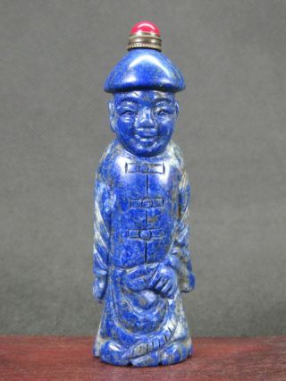 Chinese Qing Dynasty Person Carved Natural Lapis Lazuli Snuff Bottle