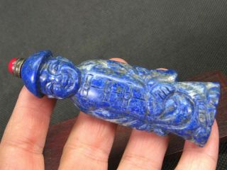 Chinese Qing Dynasty Person Carved Natural Lapis Lazuli Snuff Bottle 2