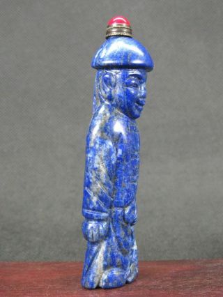 Chinese Qing Dynasty Person Carved Natural Lapis Lazuli Snuff Bottle 3
