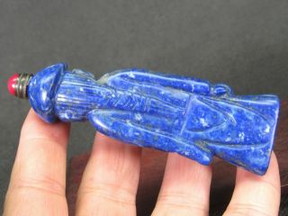 Chinese Qing Dynasty Person Carved Natural Lapis Lazuli Snuff Bottle 5
