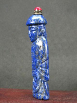 Chinese Qing Dynasty Person Carved Natural Lapis Lazuli Snuff Bottle 6