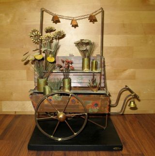 Signed Curtis C Jere Brass Copper Parisian Flower Cart Sculpture 16.  5 