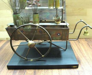 Signed Curtis C Jere Brass Copper Parisian Flower Cart Sculpture 16.  5 