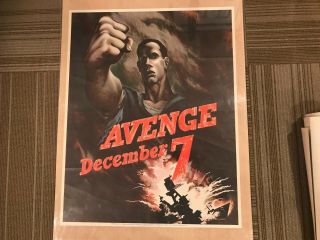 Rare Wwii 1942 Owi Poster 15 " Avenge December 7 " Us Govt War Print
