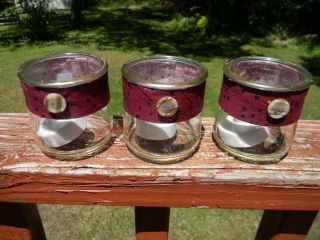 Vintage Wooden Tool Box Caddy Handmade with 3 Glass Votive Candle Holders 3
