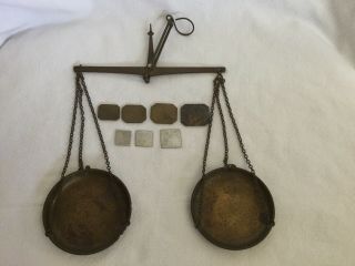 Vintage Germany Hanging Brass Balance Scale W/ Weights Apothecary