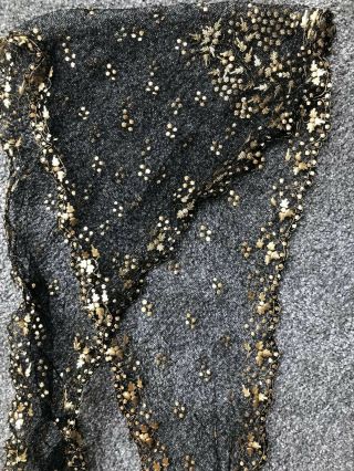 Unusual Antique Black Net Lace wrap/Scarf Floral Straw Embroidery 5