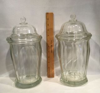 2 (two) Matching Antique 11” Heavy Glass Apothecary Counter Top Jars