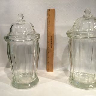 2 (two) Matching Antique 11” Heavy Glass Apothecary Counter Top Jars 5