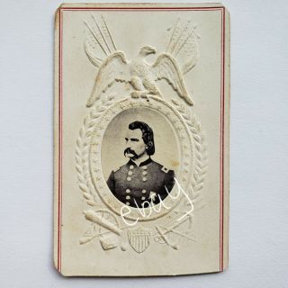 1860s Cdv Photo General John Logan Civil War Union Embossed Frame By A.  E.  Alden