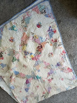Antique Vintage Hand Stitched Distresed Cutter Quilt 77 " X 92 "