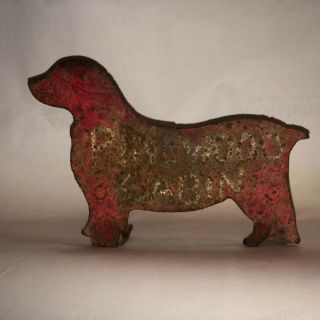 Antique American Folk Art Sheet Iron Dog Whimsy Pinewood Cabin 5