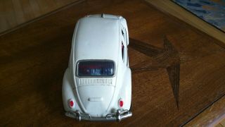 Taiyo 1966 Volkswagen VW Bug Battery Operated Bright White 10 ' long Tin Toy Car 4