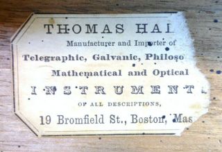 Antique THOMAS HALL BOSTON INSTRUMENT BOX Wooden for Small Microscope? 6.  5 