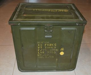 Vintage Large Metal US Army Military Waterproof Detonator Fuse/AMMO Storage BOX 3
