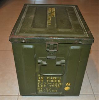 Vintage Large Metal US Army Military Waterproof Detonator Fuse/AMMO Storage BOX 4