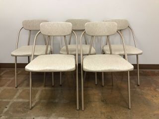 Set Of 5 Vintage Mid Century Modern Hamilton Cosco Taupe & Copper Folding Chairs