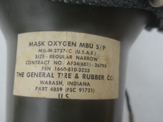 MBU 5/P Oxygen MaskVietnam Size Reg Narrow MFG General Tire Dated 1964/5/6 3