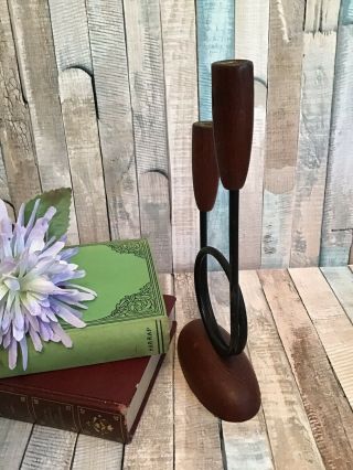 Mid Century Modern Danish Teak Candlestick By Luthje 3