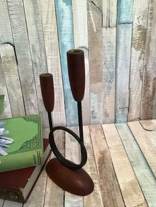 Mid Century Modern Danish Teak Candlestick By Luthje 4