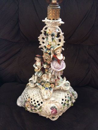 Glorious Antique Capodimonte Porcelain Figural Lamp.  Courting Couple.  1920’s 4
