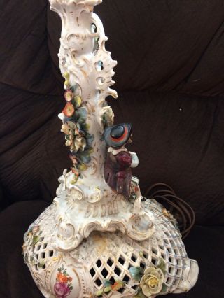 Glorious Antique Capodimonte Porcelain Figural Lamp.  Courting Couple.  1920’s 6