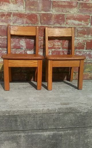 (2) Vintage Solid Oak Childs Primary School Classroom Library Chair 10” Seat